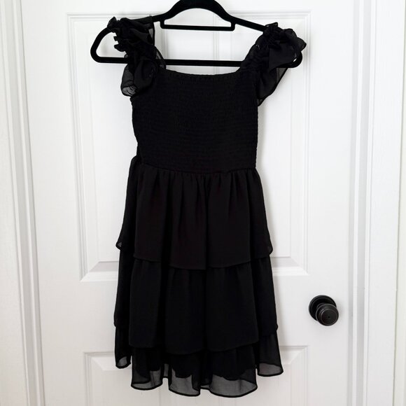 Women Byinns Square Neck Sleeveless Ruffle Dress in Black Size Small - Picture 2 of 8